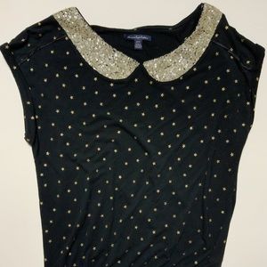 XS American Eagle Top- Black/Gold & Sequin Collar